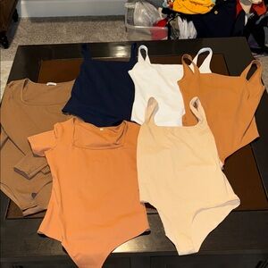 Amazon Women Tops Bodysuits Set in Navy, White, Tan and Cream